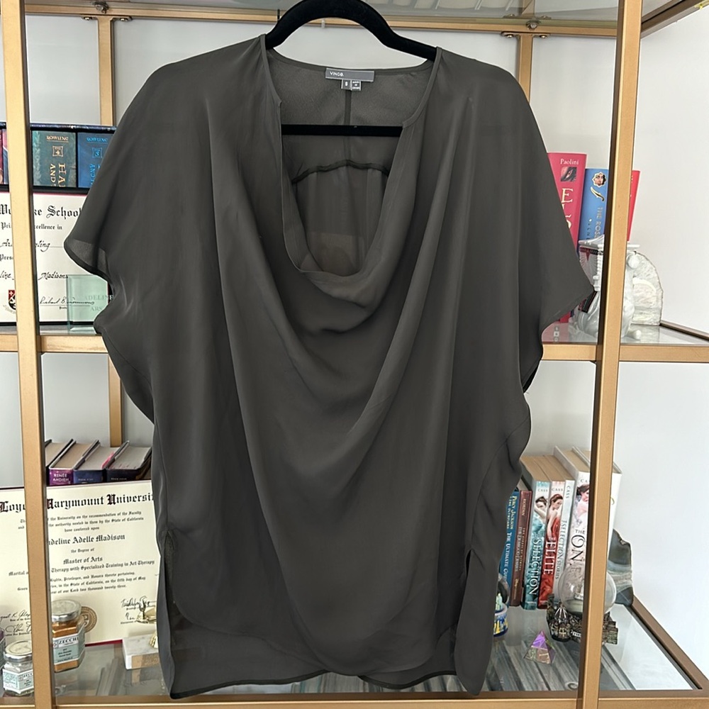Vince Dusty Brown Silk Blouse
